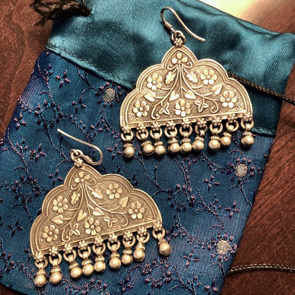 Jewelry - Old Tribal India Floral Sterling Silver Earrings